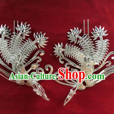 Chinese Ancient Queen Silver Phoenix Hairpin Traditional Ming Dynasty Empress Hair Stick