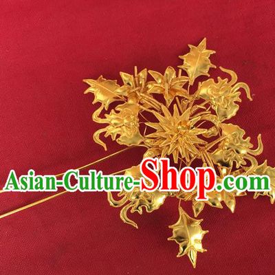 Chinese Ancient Court Woman Hairpin Traditional Ming Dynasty Empress Golden Hair Stick