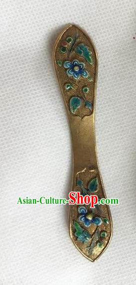 Chinese Ancient Court Lady Golden Hairpin Headwear Traditional Qing Dynasty Cloisonne Flowers Hair Stick Chinese Ancient Court Lady Golden Hairpin Headwear Traditional Qing Dynasty Cloisonne Flowers Hair Stick