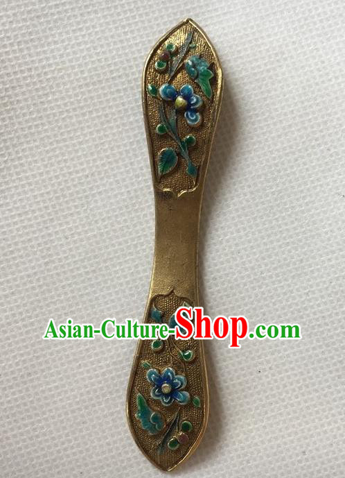 Chinese Ancient Court Lady Golden Hairpin Headwear Traditional Qing Dynasty Cloisonne Flowers Hair Stick Chinese Ancient Court Lady Golden Hairpin Headwear Traditional Qing Dynasty Cloisonne Flowers Hair Stick
