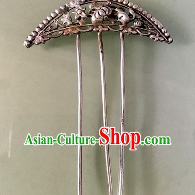 Chinese Ancient Imperial Concubine Hairpin Traditional Qing Dynasty Silver Carving Pumpkin Hair Comb Headwear