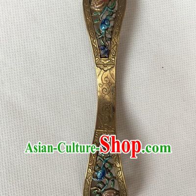 Chinese Ancient Empress Blueing Hairpin Headwear Traditional Qing Dynasty Carving Golden Hair Stick