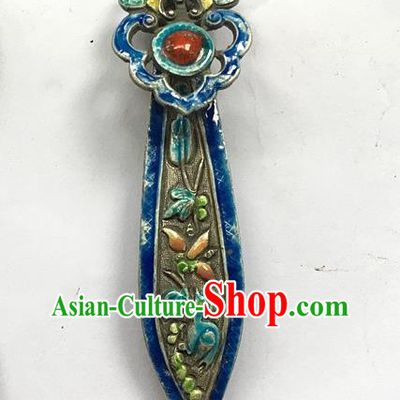 Chinese Ancient Imperial Concubine Cloisonne Silver Hairpin Traditional Qing Dynasty Court Ruby Hair Stick