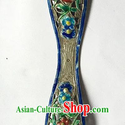 Chinese Ancient Silver Carving Hairpin Traditional Qing Dynasty Palace Princess Cloisonne Hair Stick