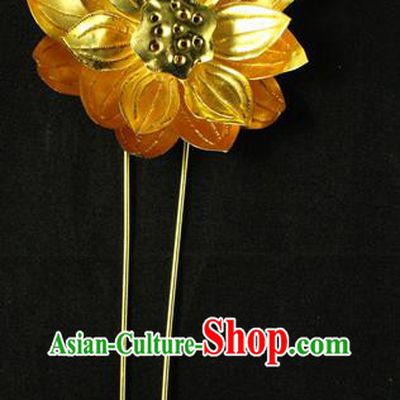Chinese Ancient Princess Hairpin Traditional Tang Dynasty Empress Golden Lotus Hair Stick Headpiece