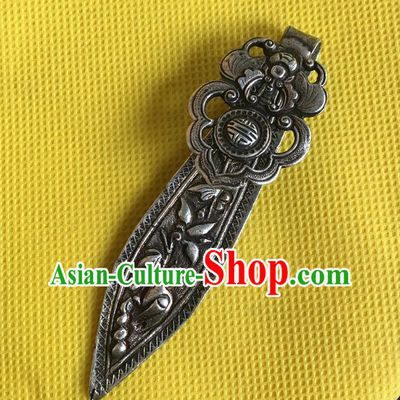 Chinese Ancient Empress Silver Hairpin Headwear Traditional Qing Dynasty Hair Stick