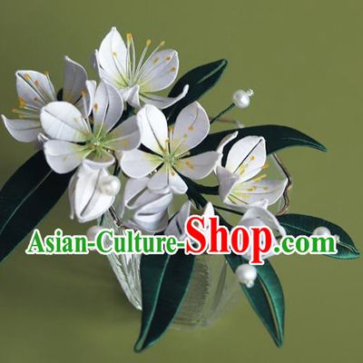 Chinese Traditional Ming Dynasty Hairpin Hair Accessories Ancient Princess White Silk Pear Blossom Hair Stick