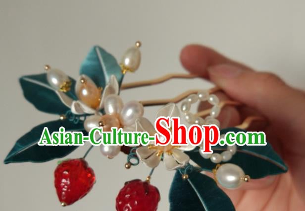 Chinese Traditional Pearls Hairpin Ming Dynasty Hair Accessories Ancient Princess Strawberry Hair Comb Chinese Traditional Pearls Hairpin Ming Dynasty Hair Accessories Ancient Princess Strawberry Hair Comb
