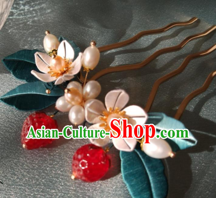 Chinese Traditional Pearls Hairpin Ming Dynasty Hair Accessories Ancient Princess Strawberry Hair Comb Chinese Traditional Pearls Hairpin Ming Dynasty Hair Accessories Ancient Princess Strawberry Hair Comb