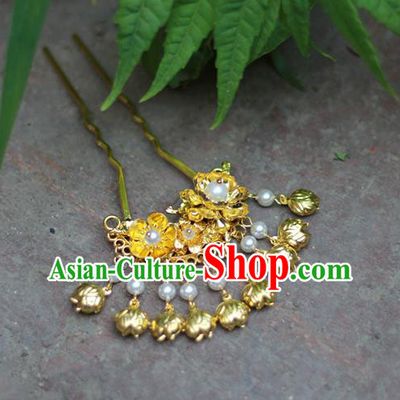 Chinese Traditional Golden Plum Blossom Hairpin Ancient Tang Dynasty Hair Accessories