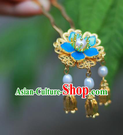 Chinese Ancient Ming Dynasty Hair Accessories Traditional Blueing Plum Blossom Hairpin Chinese Ancient Ming Dynasty Hair Accessories Traditional Blueing Plum Blossom Hairpin