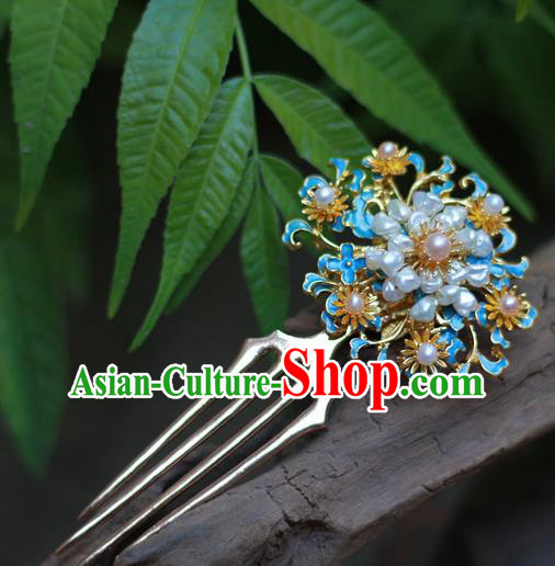 Chinese Ancient Empress Blueing Hairpin Traditional Ming Dynasty Hanfu Pearls Hair Comb Chinese Ancient Empress Blueing Hairpin Traditional Ming Dynasty Hanfu Pearls Hair Comb