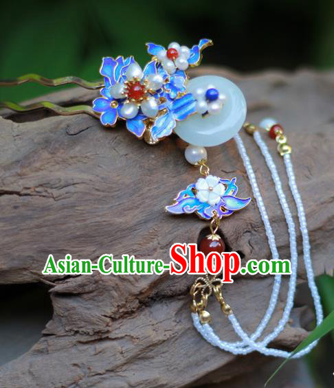 Chinese Ancient Queen Jade Hairpin Traditional Ming Dynasty Hanfu Pearls Plum Tassel Hair Stick Chinese Ancient Queen Jade Hairpin Traditional Ming Dynasty Hanfu Pearls Plum Tassel Hair Stick