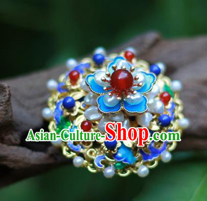 Chinese Traditional Ming Dynasty Hanfu Blueing Plum Hair Crown Ancient Empress Pearls Hairpin Chinese Traditional Ming Dynasty Hanfu Blueing Plum Hair Crown Ancient Empress Pearls Hairpin