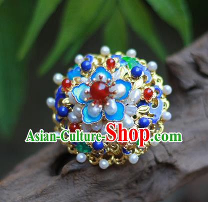 Chinese Traditional Ming Dynasty Hanfu Blueing Plum Hair Crown Ancient Empress Pearls Hairpin Chinese Traditional Ming Dynasty Hanfu Blueing Plum Hair Crown Ancient Empress Pearls Hairpin