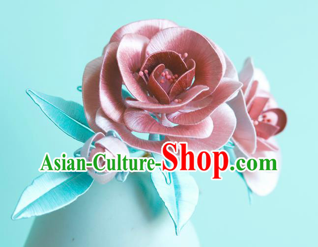 Chinese Traditional Hanfu Pink Silk Rose Hairpin Hair Accessories Ancient Princess Hair Stick Chinese Traditional Hanfu Pink Silk Rose Hairpin Hair Accessories Ancient Princess Hair Stick