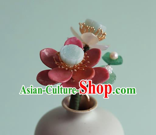 Chinese Traditional Hanfu Jadeite Hairpin Hair Accessories Ancient Princess Red Lotus Hair Stick Chinese Traditional Hanfu Jadeite Hairpin Hair Accessories Ancient Princess Red Lotus Hair Stick