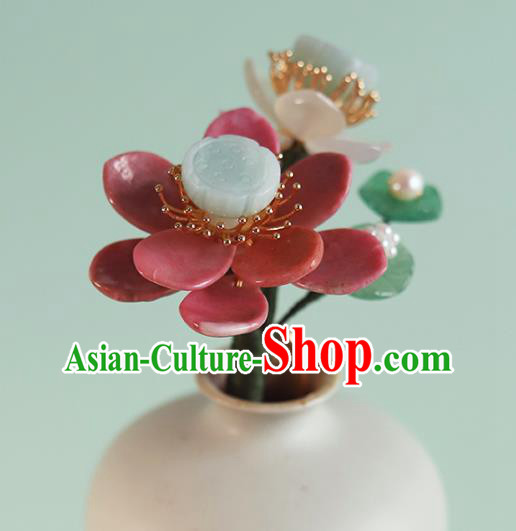 Chinese Traditional Hanfu Jadeite Hairpin Hair Accessories Ancient Princess Red Lotus Hair Stick Chinese Traditional Hanfu Jadeite Hairpin Hair Accessories Ancient Princess Red Lotus Hair Stick