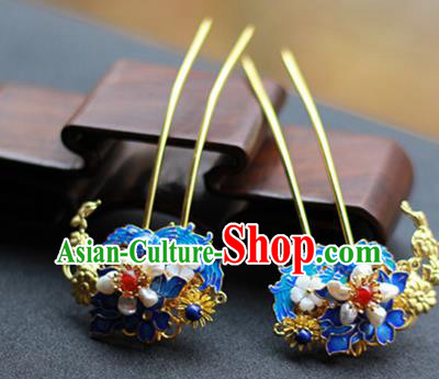 Chinese Ancient Empress Blueing Hairpins Traditional Ming Dynasty Pearls Hair Sticks Chinese Ancient Empress Blueing Hairpins Traditional Ming Dynasty Pearls Hair Sticks