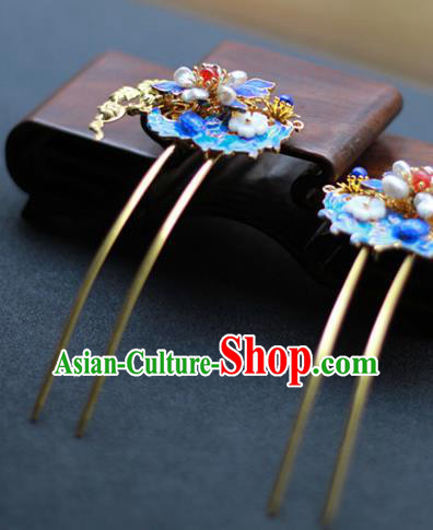 Chinese Ancient Empress Blueing Hairpins Traditional Ming Dynasty Pearls Hair Sticks Chinese Ancient Empress Blueing Hairpins Traditional Ming Dynasty Pearls Hair Sticks