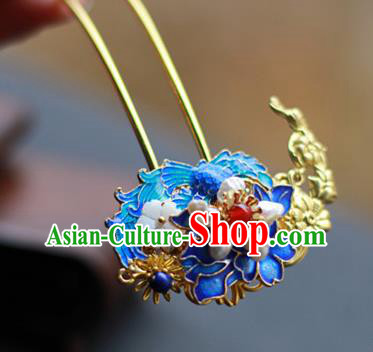 Chinese Ancient Empress Blueing Hairpins Traditional Ming Dynasty Pearls Hair Sticks Chinese Ancient Empress Blueing Hairpins Traditional Ming Dynasty Pearls Hair Sticks