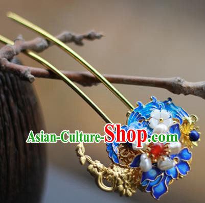 Chinese Ancient Empress Blueing Hairpins Traditional Ming Dynasty Pearls Hair Sticks Chinese Ancient Empress Blueing Hairpins Traditional Ming Dynasty Pearls Hair Sticks