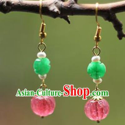 Handmade China Pearls Earrings Traditional Qing Dynasty Empress Jade Ear Accessories