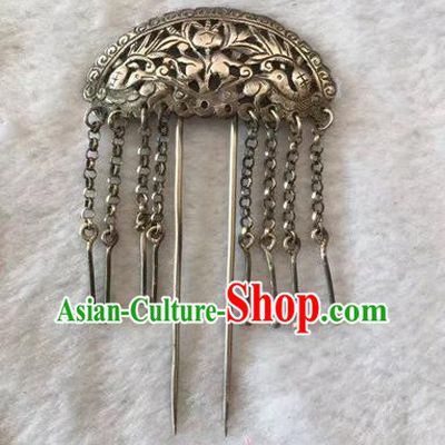 Chinese Ancient Court Maid Hairpin Traditional Qing Dynasty Palace Lady Silver Tassel Hair Stick
