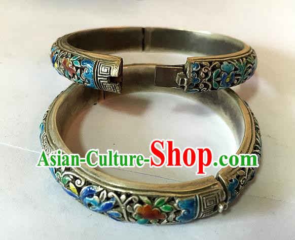 Handmade China Ethnic Carving Silver Bangle National Wedding Cloisonne Bracelet Accessories Handmade China Ethnic Carving Silver Bangle National Wedding Cloisonne Bracelet Accessories