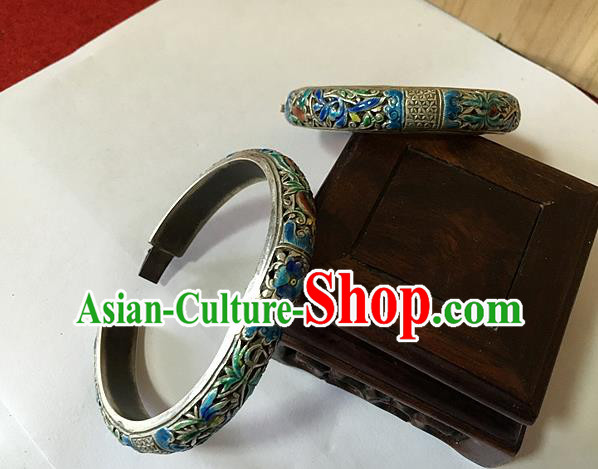 Handmade China Ethnic Carving Silver Bangle National Wedding Cloisonne Bracelet Accessories Handmade China Ethnic Carving Silver Bangle National Wedding Cloisonne Bracelet Accessories
