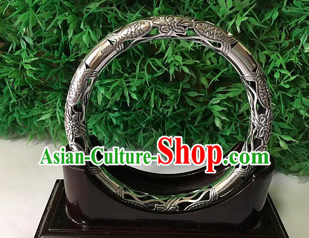 Handmade China National Wedding Bracelet Accessories Ethnic Carving Fish Silver Bangle Handmade China National Wedding Bracelet Accessories Ethnic Carving Fish Silver Bangle