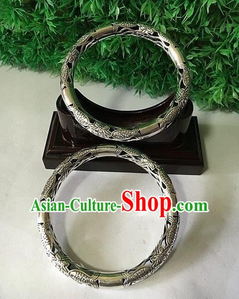 Handmade China National Wedding Bracelet Accessories Ethnic Carving Fish Silver Bangle Handmade China National Wedding Bracelet Accessories Ethnic Carving Fish Silver Bangle