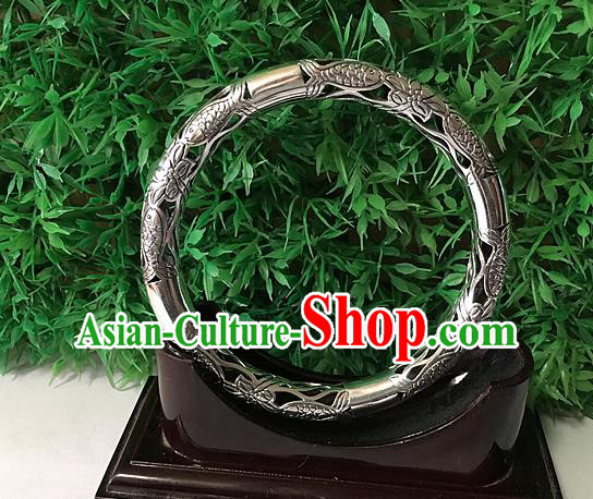 Handmade China National Wedding Bracelet Accessories Ethnic Carving Fish Silver Bangle Handmade China National Wedding Bracelet Accessories Ethnic Carving Fish Silver Bangle