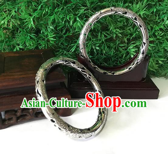 Handmade China National Wedding Bracelet Accessories Ethnic Carving Fish Silver Bangle Handmade China National Wedding Bracelet Accessories Ethnic Carving Fish Silver Bangle
