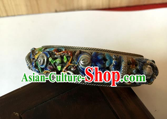 Handmade China National Cloisonne Bracelet Accessories Ethnic Silver Carving Dragon Bangle Handmade China National Cloisonne Bracelet Accessories Ethnic Silver Carving Dragon Bangle