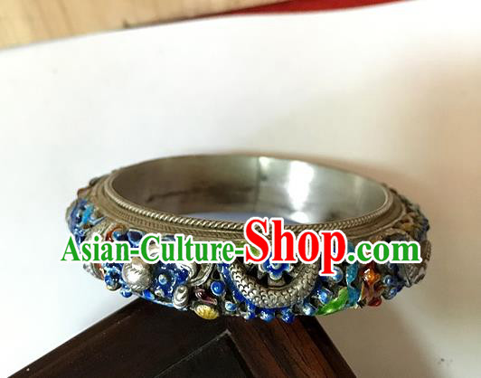 Handmade China National Cloisonne Bracelet Accessories Ethnic Silver Carving Dragon Bangle Handmade China National Cloisonne Bracelet Accessories Ethnic Silver Carving Dragon Bangle