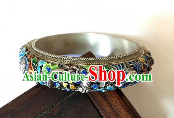 Handmade China National Cloisonne Bracelet Accessories Ethnic Silver Carving Dragon Bangle Handmade China National Cloisonne Bracelet Accessories Ethnic Silver Carving Dragon Bangle