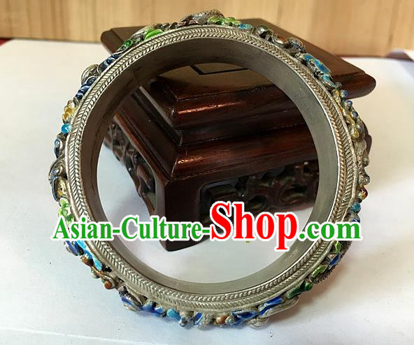 Handmade China National Cloisonne Bracelet Accessories Ethnic Silver Carving Dragon Bangle Handmade China National Cloisonne Bracelet Accessories Ethnic Silver Carving Dragon Bangle