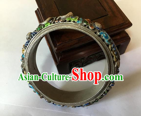 Handmade China National Cloisonne Bracelet Accessories Ethnic Silver Carving Dragon Bangle Handmade China National Cloisonne Bracelet Accessories Ethnic Silver Carving Dragon Bangle