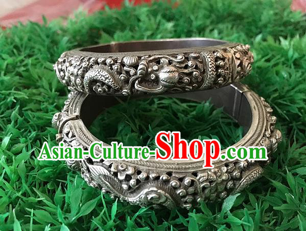 Handmade China Ethnic Silver Carving Dragon Bangle National Bracelet Accessories Handmade China Ethnic Silver Carving Dragon Bangle National Bracelet Accessories