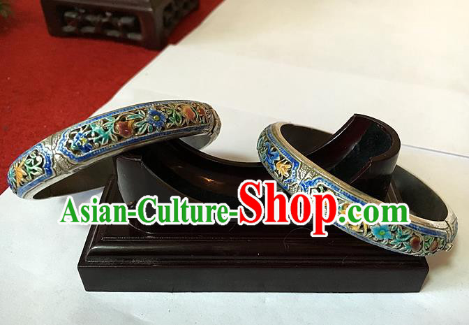 Handmade China Miao Ethnic Silver Carving Bangle National Cloisonne Bracelet Accessories Handmade China Miao Ethnic Silver Carving Bangle National Cloisonne Bracelet Accessories