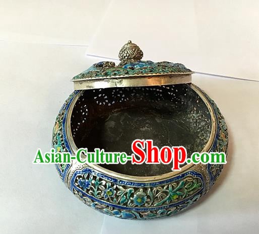 Handmade China National Silver Carving Craft Traditional Enamel Censer Handmade China National Silver Carving Craft Traditional Enamel Censer