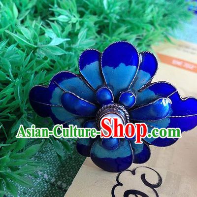 Chinese Ancient Palace Lady Pearl Hair Stick Traditional Qing Dynasty Enamel Peony Hairpin