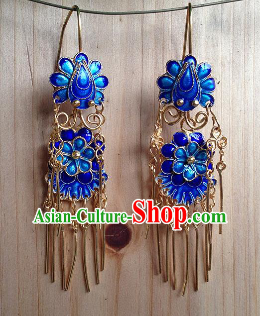 Handmade China National Silver Earrings Traditional Qing Dynasty Court Lady Enamel Ear Accessories Handmade China National Silver Earrings Traditional Qing Dynasty Court Lady Enamel Ear Accessories