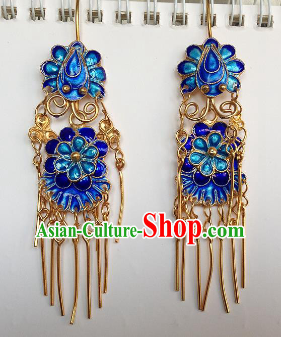 Handmade China National Silver Earrings Traditional Qing Dynasty Court Lady Enamel Ear Accessories Handmade China National Silver Earrings Traditional Qing Dynasty Court Lady Enamel Ear Accessories