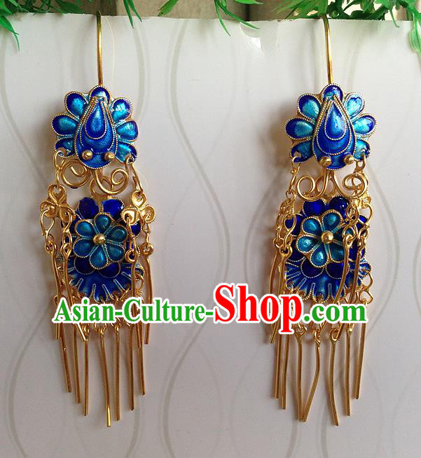 Handmade China National Silver Earrings Traditional Qing Dynasty Court Lady Enamel Ear Accessories Handmade China National Silver Earrings Traditional Qing Dynasty Court Lady Enamel Ear Accessories