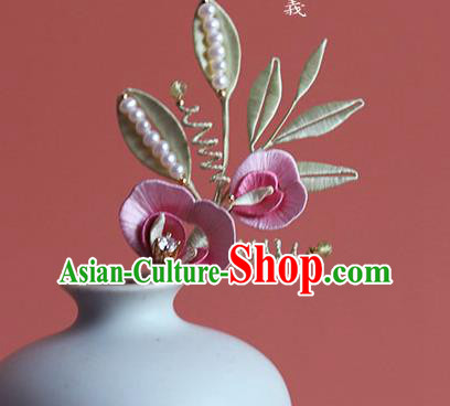 Chinese Traditional Hanfu Hairpin Hair Accessories Ancient Princess Pink Silk Flowers Hair Stick Chinese Traditional Hanfu Hairpin Hair Accessories Ancient Princess Pink Silk Flowers Hair Stick