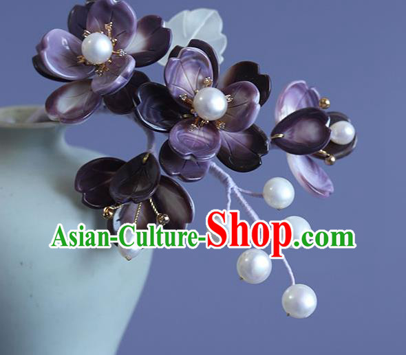 Chinese Ancient Princess Purple Flowers Hair Stick Traditional Hanfu Hair Accessories Hairpin