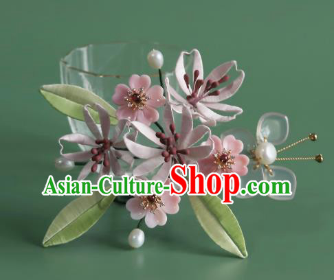 Chinese Ancient Princess Hair Clip Traditional Hair Accessories Pink Silk Flowers Hairpin Chinese Ancient Princess Hair Clip Traditional Hair Accessories Pink Silk Flowers Hairpin