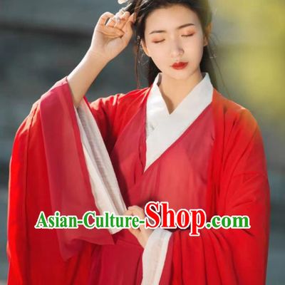 China Traditional Jin Dynasty Swordswoman Historical Clothing Ancient Princess Red Chiffon Hanfu Dress